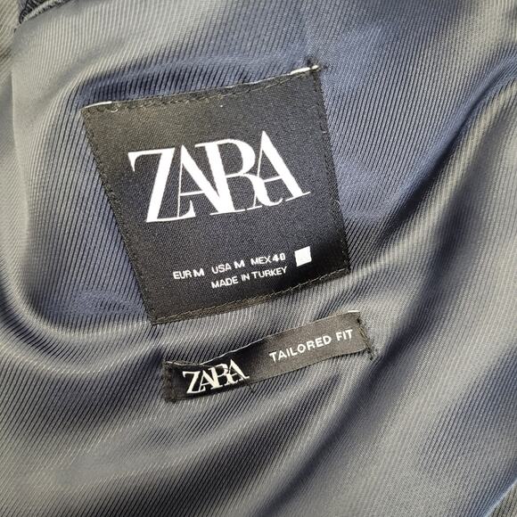 Zara Man navy blue tailored pea coat trench jacket full zip high collar - Picture 13 of 15